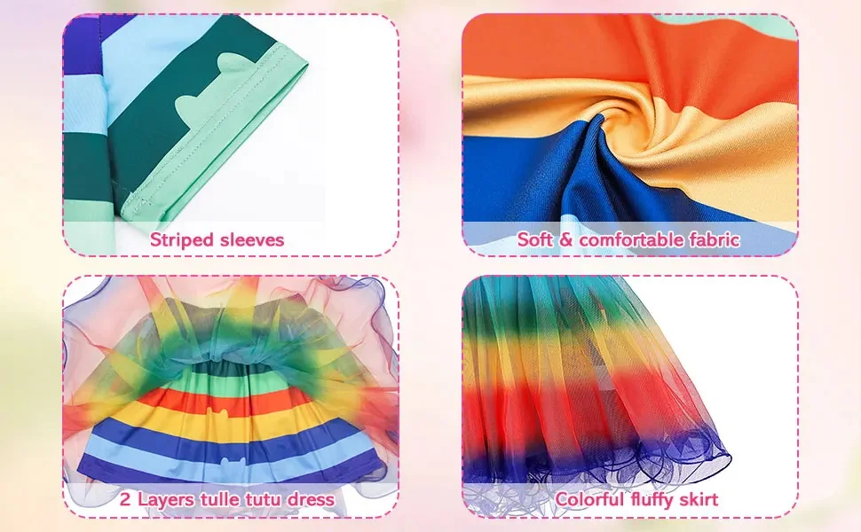 3 قطعة أزياء غابي دمية التأثيرية مجموعات قوس قزح للأطفال القطط شريط البدلة كرنفال ملابس الأميرة الاطفال فتاة الملابس