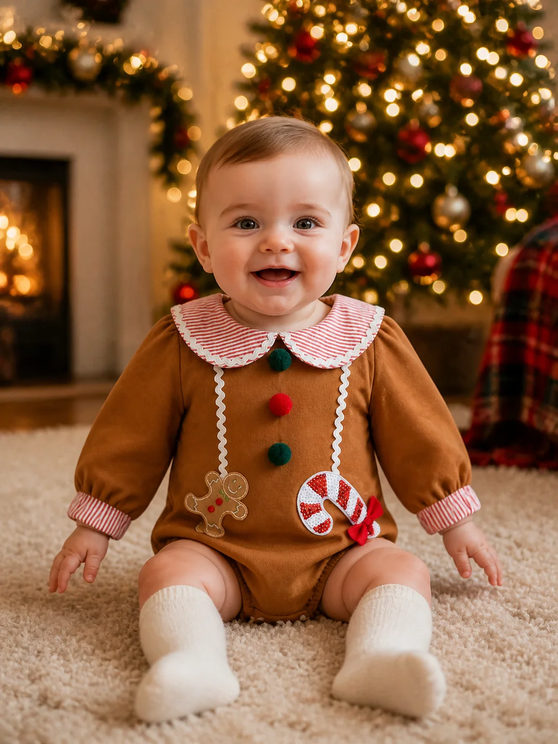 Soft Cotton Newborn Christmas Bodysuit Gingerbread Candy Cane Long Sleeve Baby Romper Costume