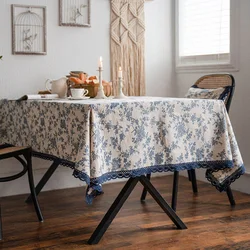 Mantel de encaje de macramé Vintage lavable, cubierta de mesa decorativa para el hogar, color azul marino, tamaño surtido, TJ9517