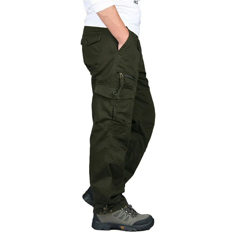 Macacão de algodão calças de carga homens combate militar em linha reta multi-bolso baggy calças compridas streetwear calças casuais calças M-3XL