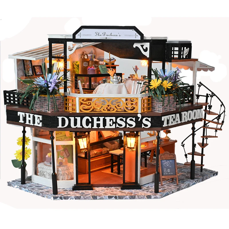 DIY Wooden The Duchess's Tea Room Cottage Doll Houses Miniature Model Kit Dollhouse with Furniture for Friends Birthday Gifts