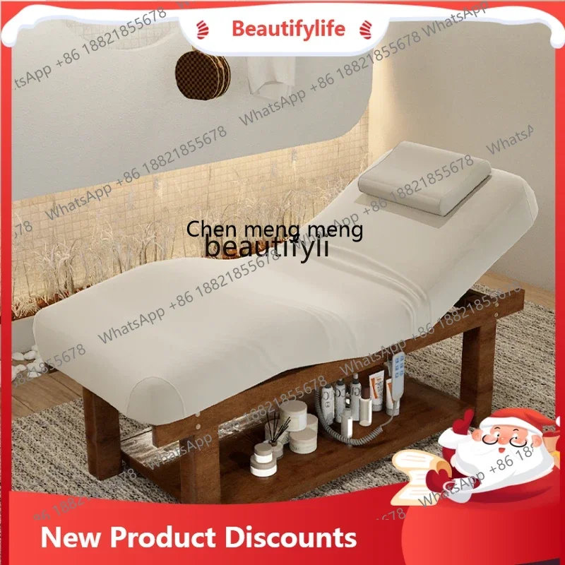 

xzElectric Lifting Solid Wood Facial Bed Beauty Salon Special Latex Medical Massage Whole Body Physiotherapy Bed