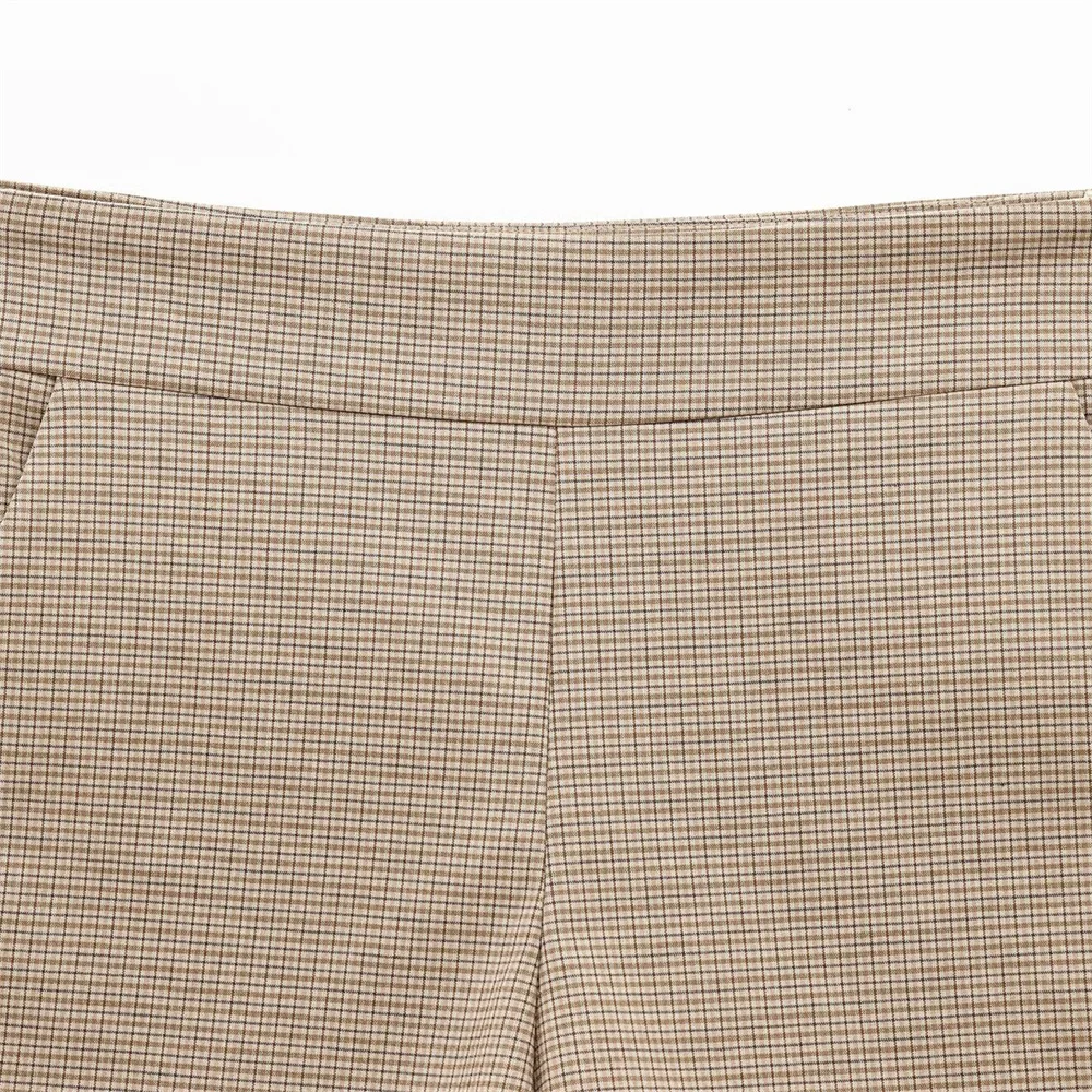 Pantalones cortos de cintura alta con decoración de cremallera a cuadros, versátiles, informales, a la moda de primavera para mujer