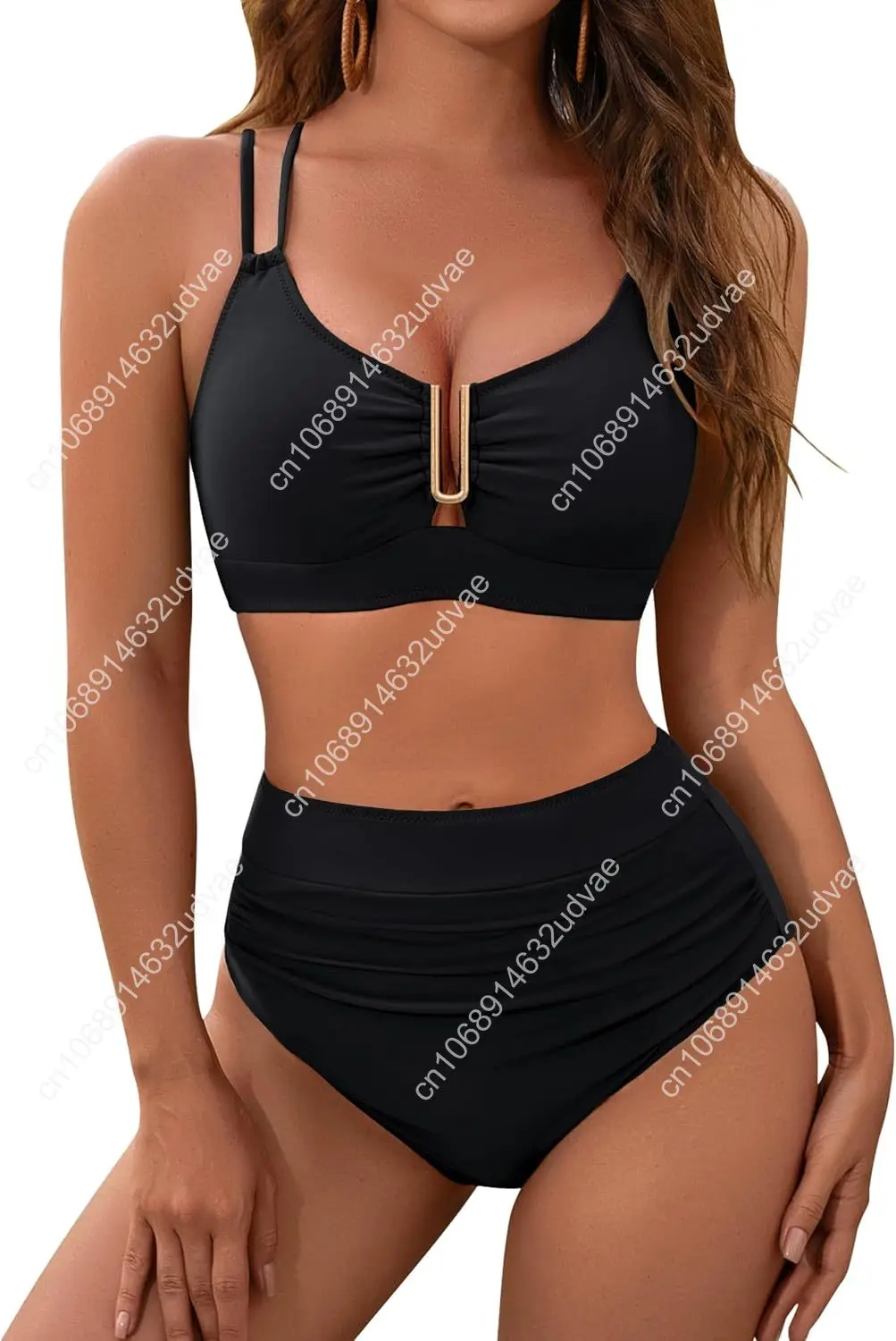 

BMJL Womens High Waisted Bikini Sets Modest Tummy Control Swimsuits Cutout Crisscross Ruched Two Piece Bathing Suit