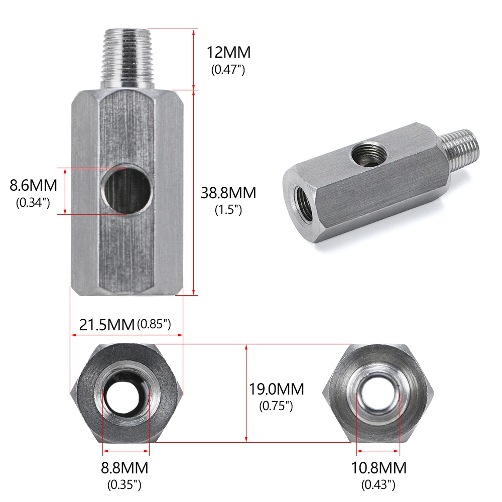 Free Shipping -Stainless Steel 1/8\'\' BSPT Oil Pressure Sensor Sendor Tee Adapter to 1/8 NPT Gauge T-Piece PQY-OGA02