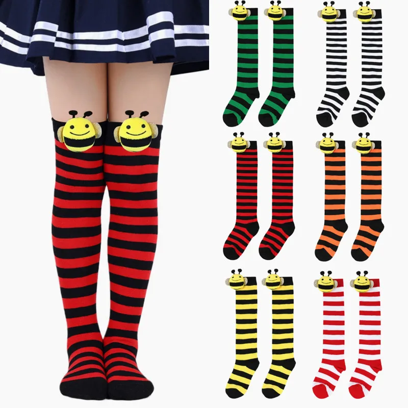 3 pairs Kids Knee High Socks for Halloween Christmas Children Kawaii Striped Stockings Cartoon Bee Socks ﻿