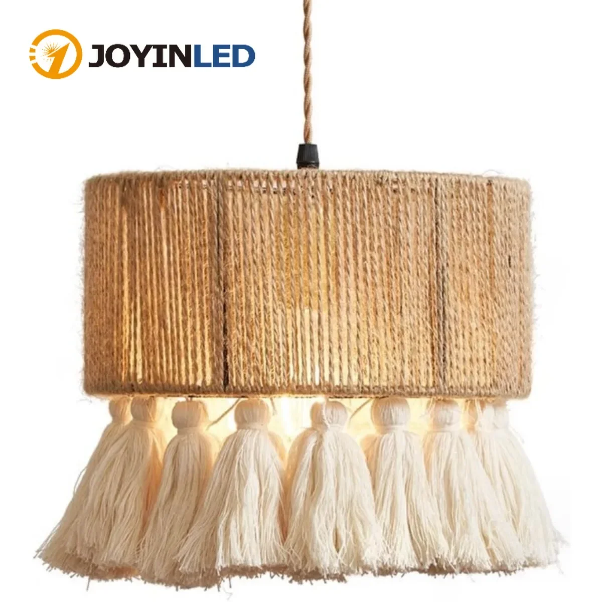 JOYINLED 40/50/60cm Hand-woven Hemp Rope Chandelier Lamps Retro Tassel Suction Ceiling Lamps Decor Lamp in Bedroom Living Room