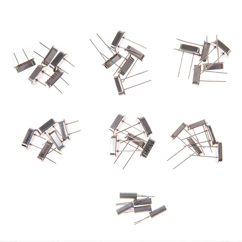 7values*5pcs=35pcs 32.768Khz 6.000Mhz 8.000Mhz 11.0592Mhz 12.000Mhz 16.000Mhz 20.000Mhz each 5pcs Crystal Oscillator HC-49S