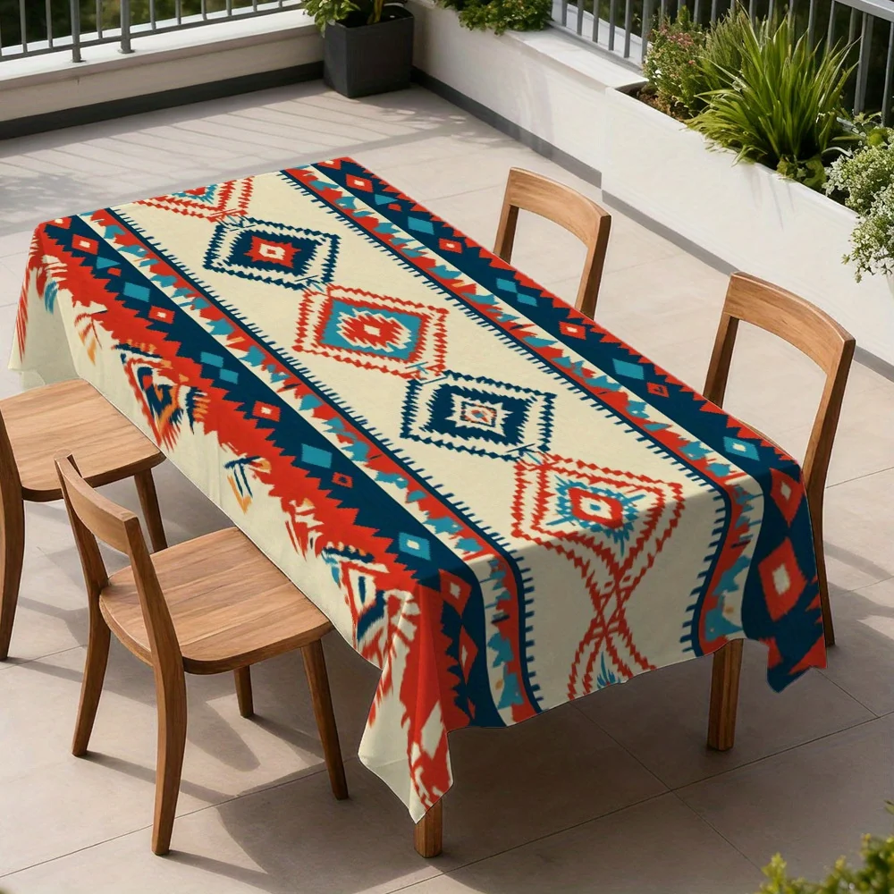 One geometric tribe pattern rectangular tablecloth design, enhancing the appearance of the long table.PMJ