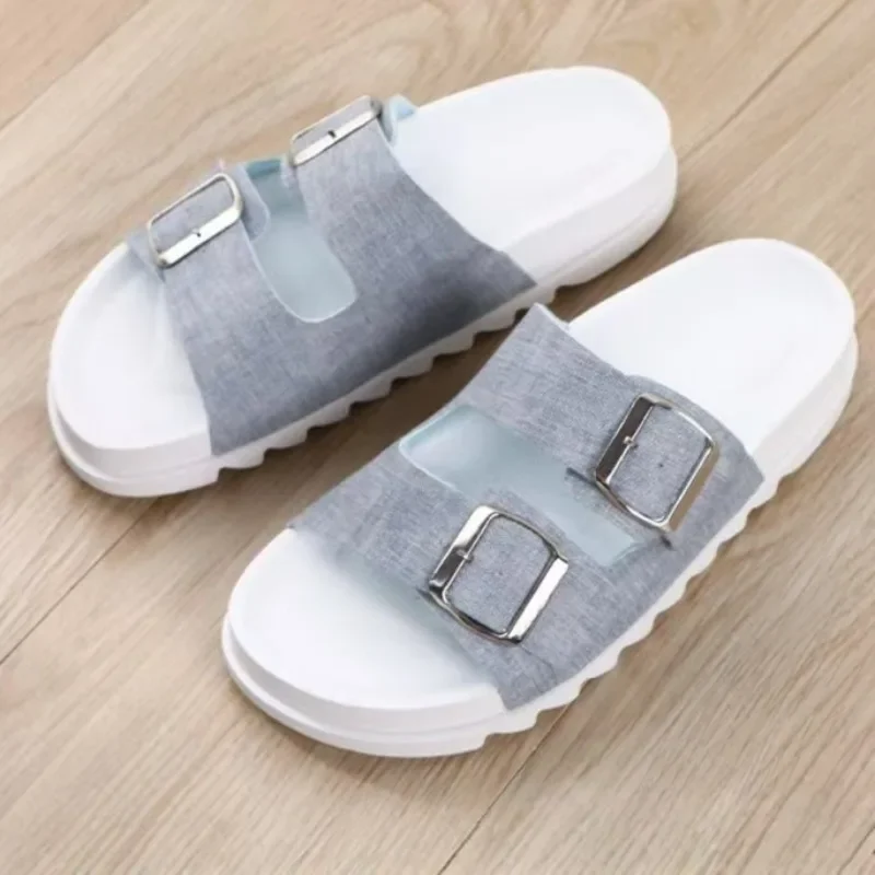 شباشب نسائية كلاسيكية من قماش الدنيم لعام 2025 أحذية شاطئ صيفية جديدة متعددة الاستخدامات صنادل على الطراز الروماني Sandales Élégantes Pantoufles #1