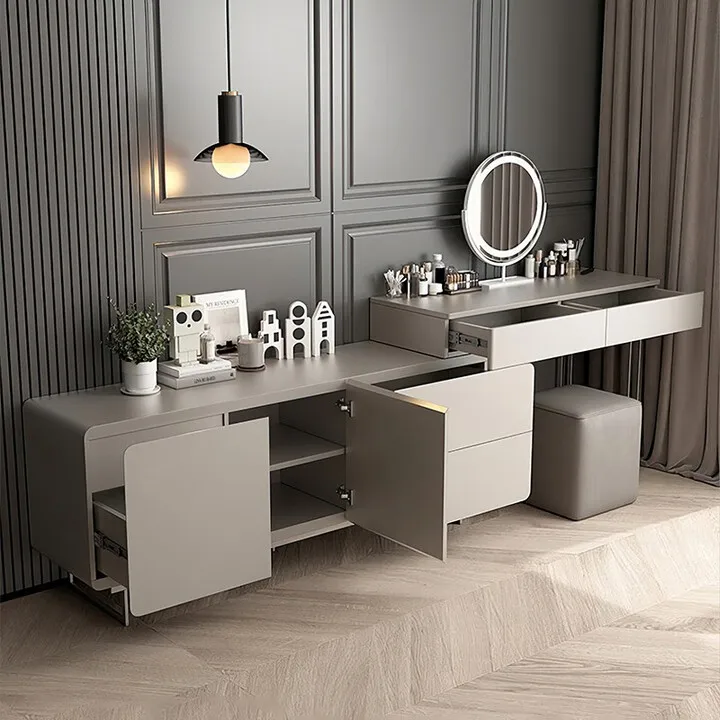 طاولة مكياج خفيفة فاخرة وحديثة وبسيطة من الخشب الصلب لغرفة النوم وخزانة متكاملة ومكتب بجانب السرير Bu #5