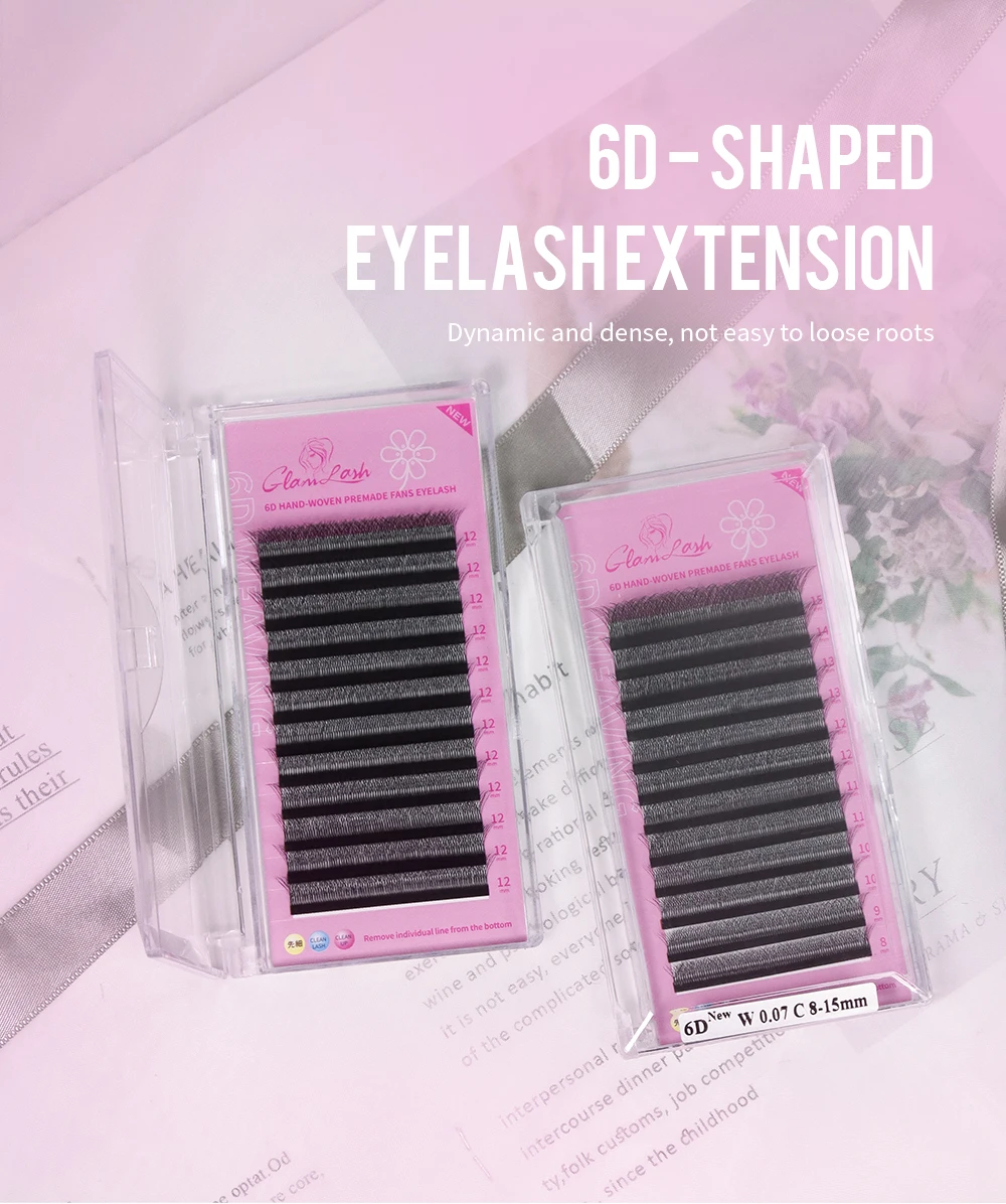 GLAMLASH 6D-W Shaped Eyelash Extension Premade Volume Fans Clover W Style Lashes False Mink Soft Easy Faning Natural Makeup Tool
