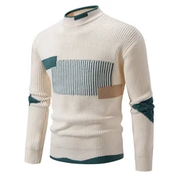 High Quality Men's New Autumn and Winter Casual Warm Color Block Sweater Knit Tops Man Clothes