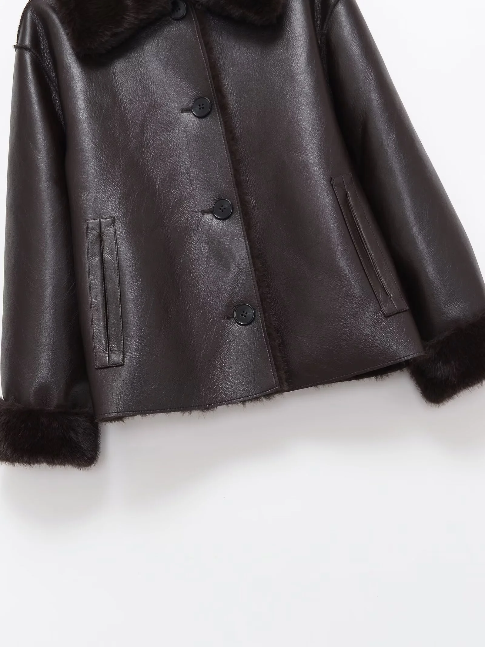 وصل حديثًا لشتاء 2025 سترة نسائية عصرية راقية فضفاضة من الجلد الصناعي مع تصميم شيرلينغ ذو وجهين #4