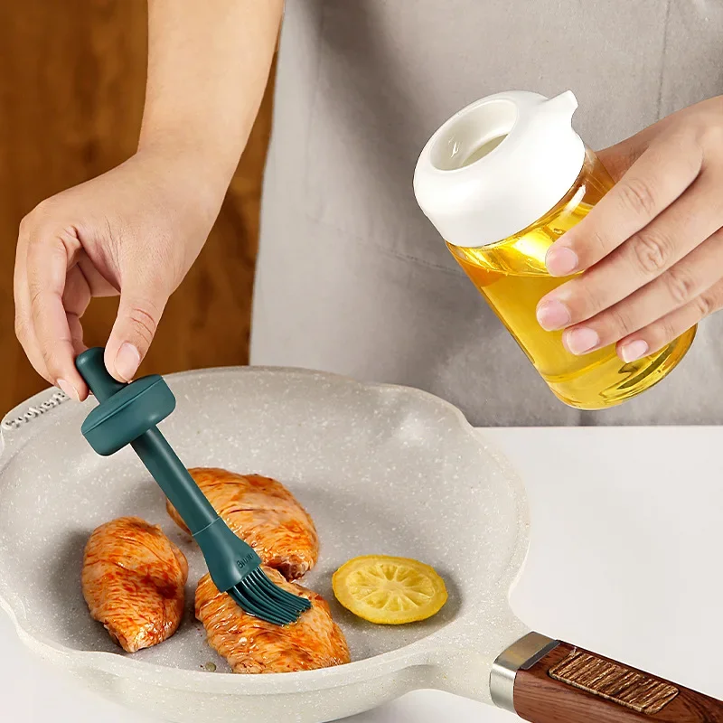 Press oil control 2-in-1 brush oil pot barbecue brush household multi-function press dip one piece glass oil bottle