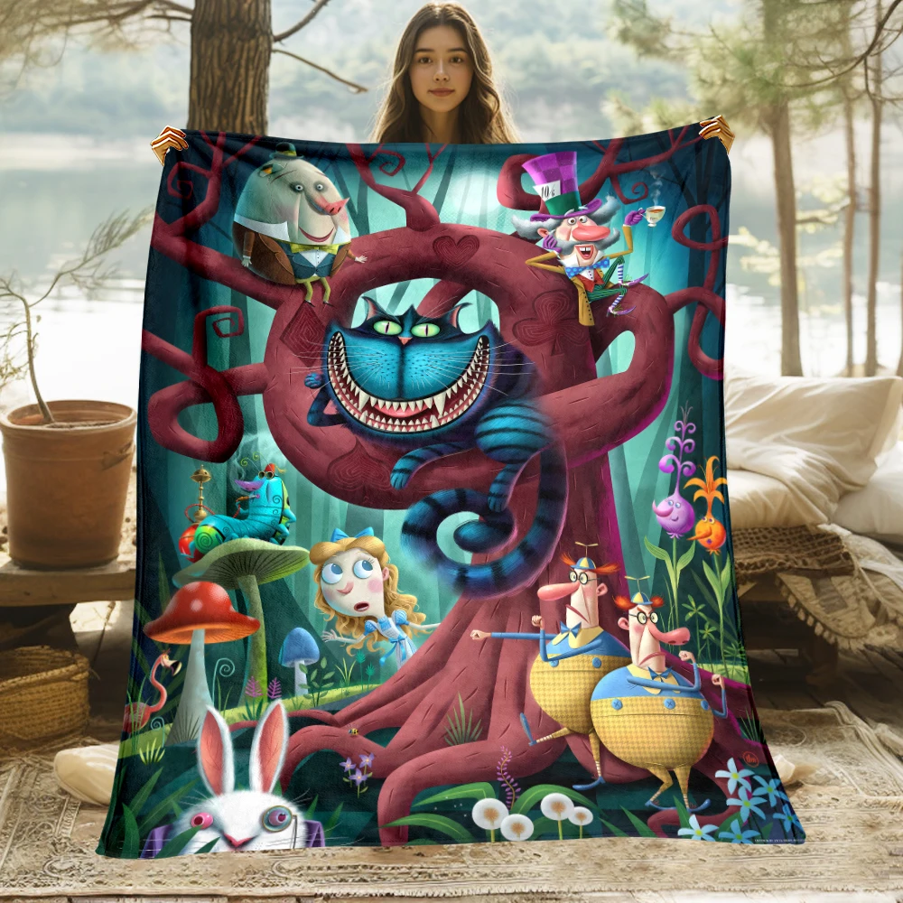 Disney Alice in Wonderland thin blanket, Lightweight Flannel Throw for Sofa,Bed,Travel,Camping,Livingroom,Office,Couch,Chair，Bed