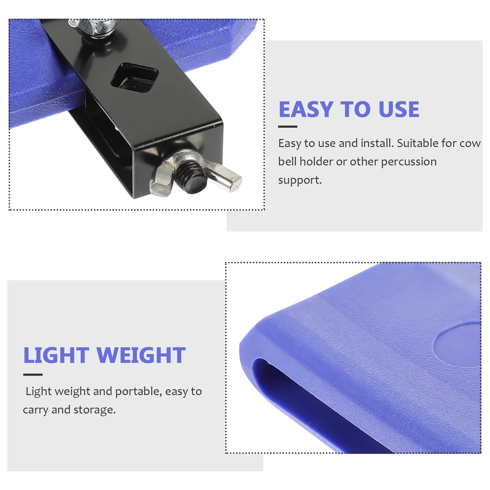 

Durable Plastic Metal Drum Cow Bell Accessory High Pitched Sound Easy to Use and Install Complete with Clamp Mallet Blue