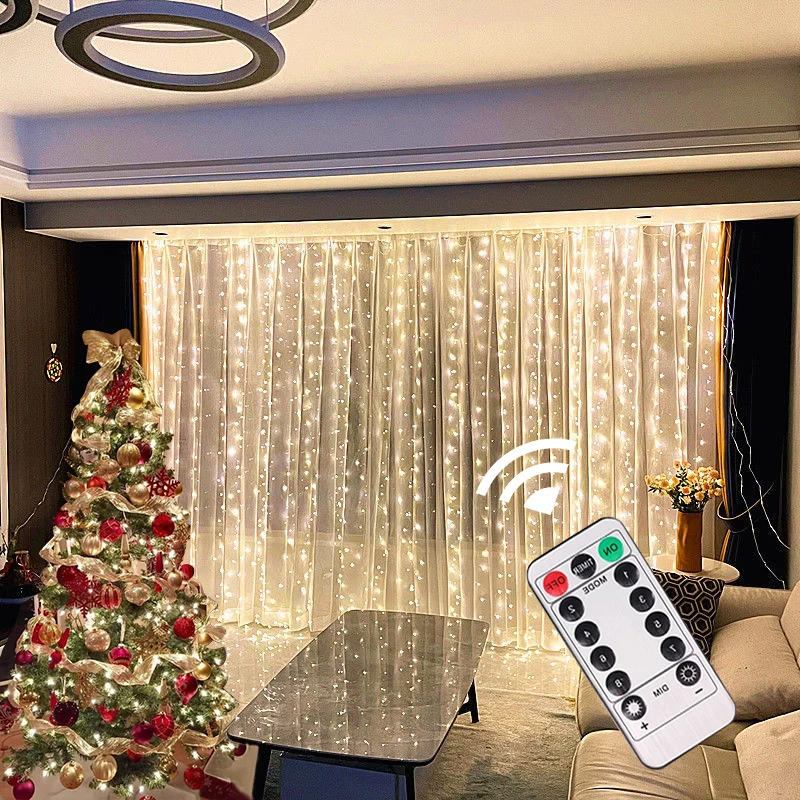 

LED Garland Curtain Lights Christmas Decor For Festival Lamp 8 Modes Usb Remote Control Fairy Lights String Wedding Decoration