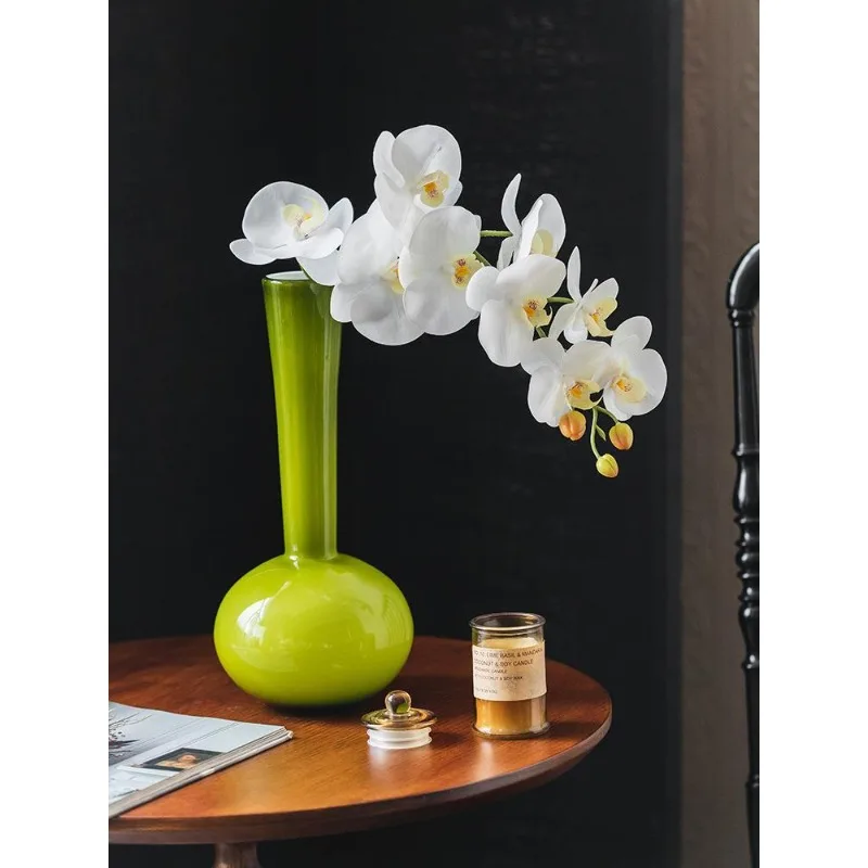 New Chinese style wabi-**** wind medieval olive green pure handmade niche art premium vase flower device Phalaenopsis vase
