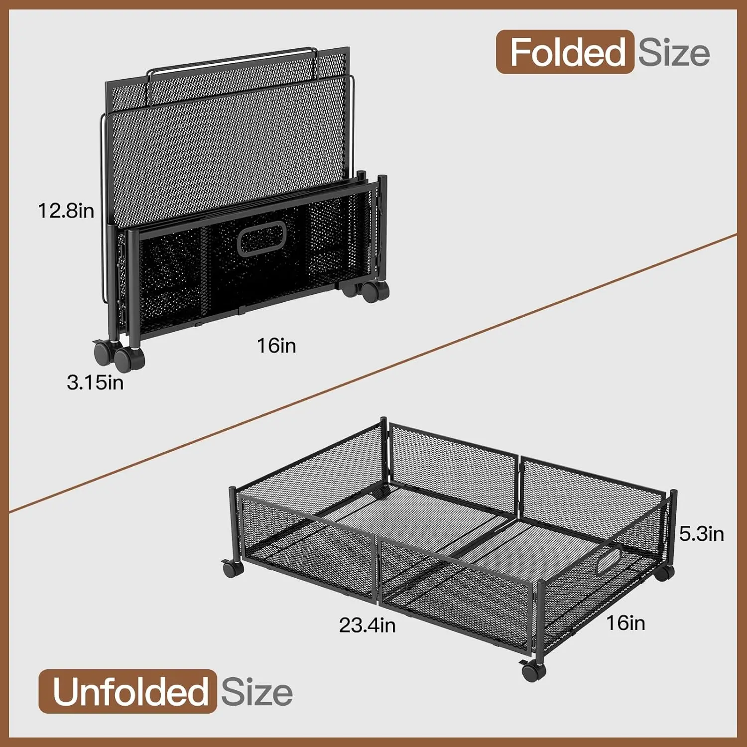 Under Bed Storage with Wheels, 2Pack, Meta  Foldable, for Clothes, Shoes, Blankets