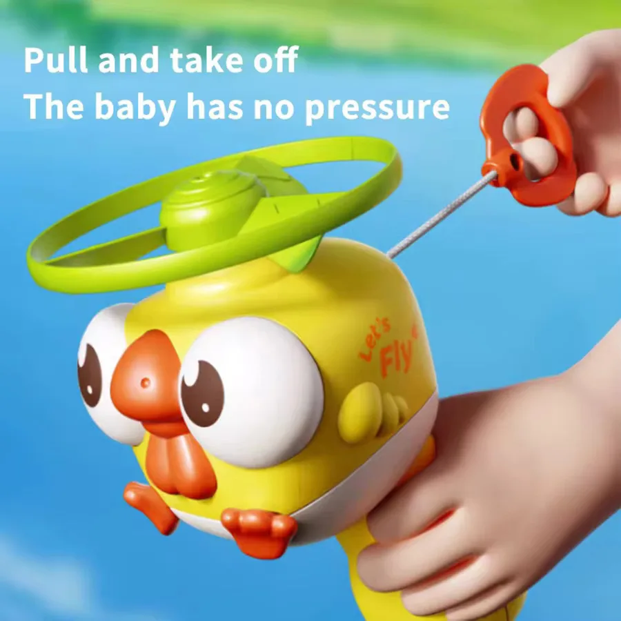 LED Bird Launcher Toy for Kids Hand-Pulled with Spinners Soft Material Cute Bird Shape Hand-Held Flying Toy with Pull-String Lau