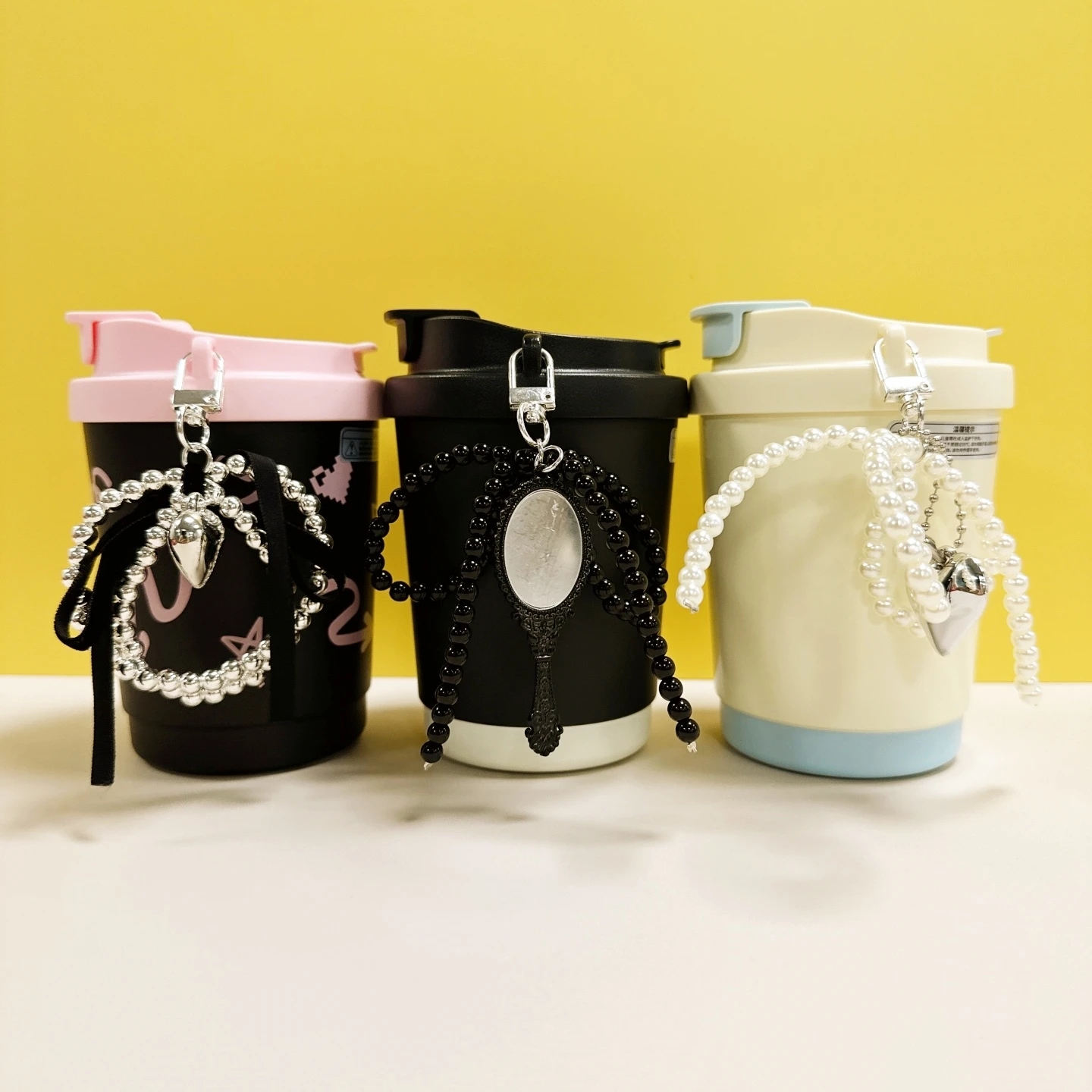 

Cute Sweetheart Pendant Double Drink Coffee Cup Women'S Stainless Steel High Beauty Straw Water Cup Comes With Coffee Cup