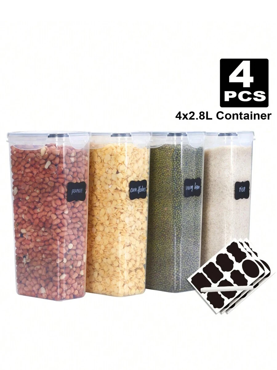 1/2/4pcs Airtight Food Storage Jars, 2.8L Plastic Airtight Boxes with Reusable Lids for Kitchen Food Storage with Labels and Pen