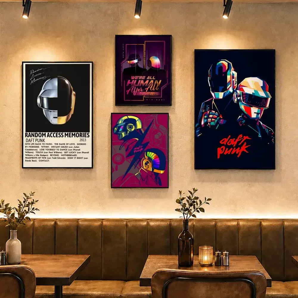 Electronic Band D-Daft PunkS Poster Vintage Retro Anime Poster Stickers Peel and Stick Wall Art Home Decor