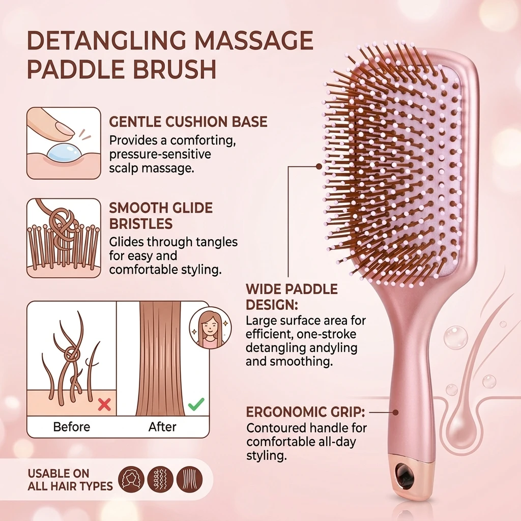 Air Cushion Scalp Massager Brush Anti-Static Detangler with Round Tip Bristles Ergonomic Non-Slip Handle for Home and Salon Use