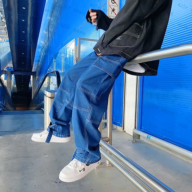 Men Jeans Wide Leg Denim Pants Loose Straight Baggy Men's Jeans Hip Hop Streetwear Skateboard Neutral Denim Trousers Cargo Jeans