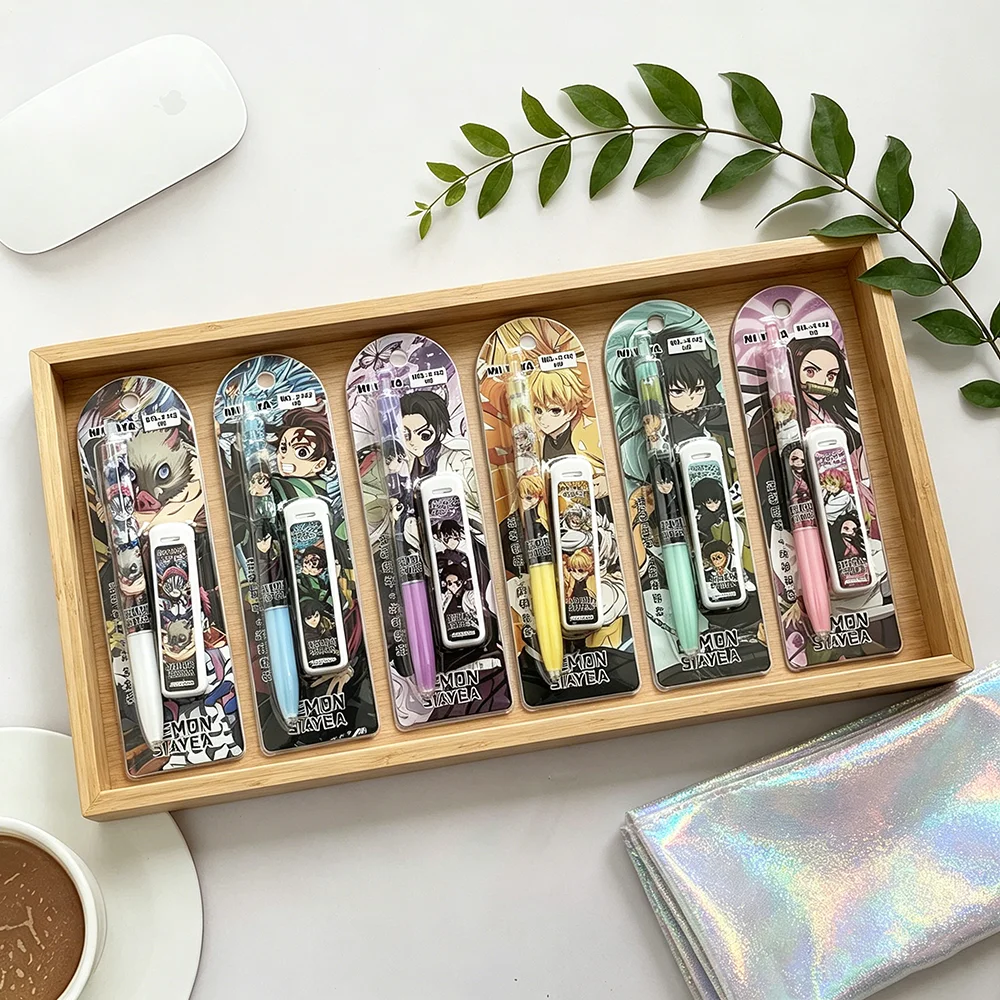 Random 1/6pcs Kawaii Demon Slayer Mechanical Pencil Set Student Automatic Pencil Refill Combination Student Stationery Gift