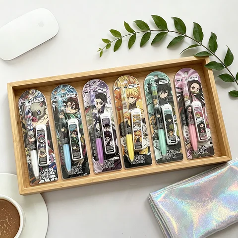 Random 1/6pcs Kawaii Demon Slayer Mechanical Pencil Set Student Automatic Pencil Refill Combination Student Stationery Gift