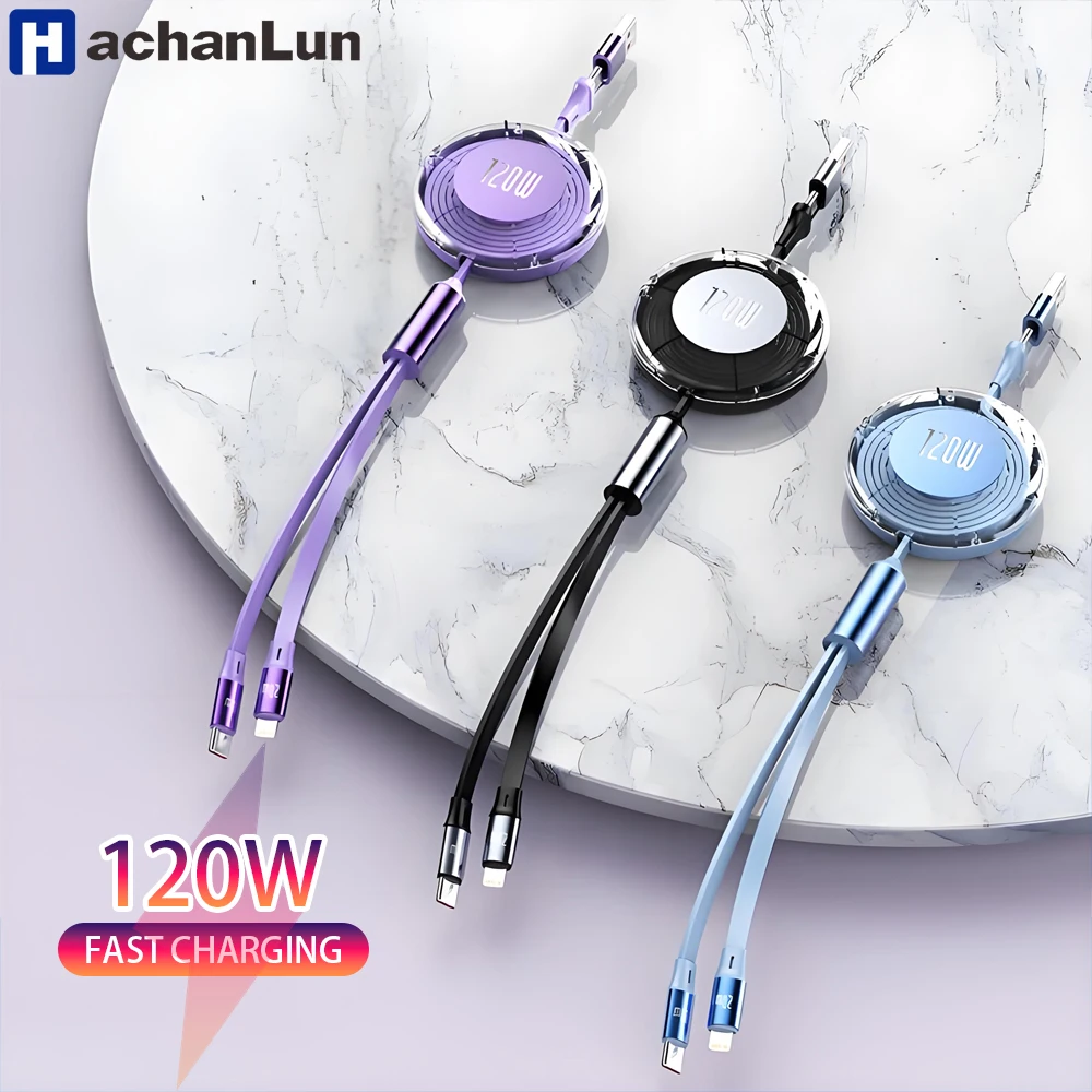 

Выдвижной кабель USB C мощностью 120 Вт, кабель USB A/Type C для быстрой зарядки типа C/IOS для iPhone 15 14 13 Pro Max Xiaomi Huawei