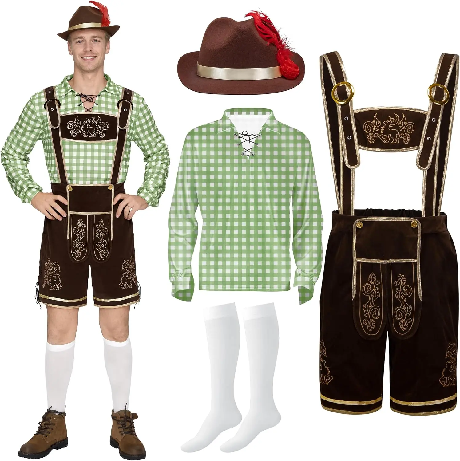 Image of Sloosh Creations Herren Lederhosen Oktoberfest-Outfit Kostüm, Deutsches Bayerisches Kostüm für Halloween Bierfest-Partys