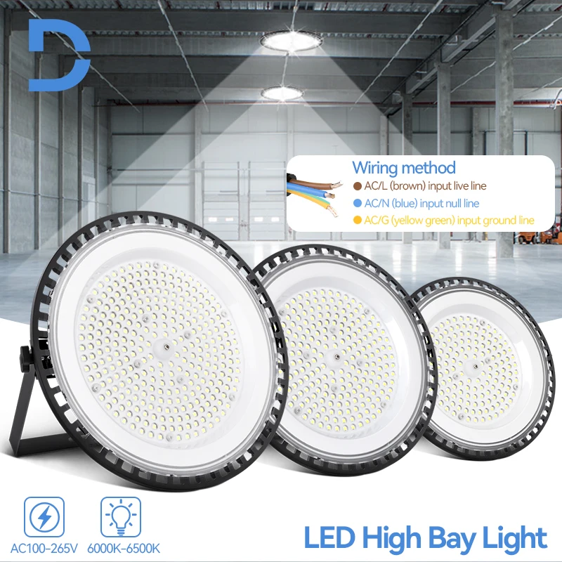 LED Industrial Light High Bay Light High Brightness Warehouse Lamp 100W 150W 200W With  Safety Ropes Brackets For Factory Shop