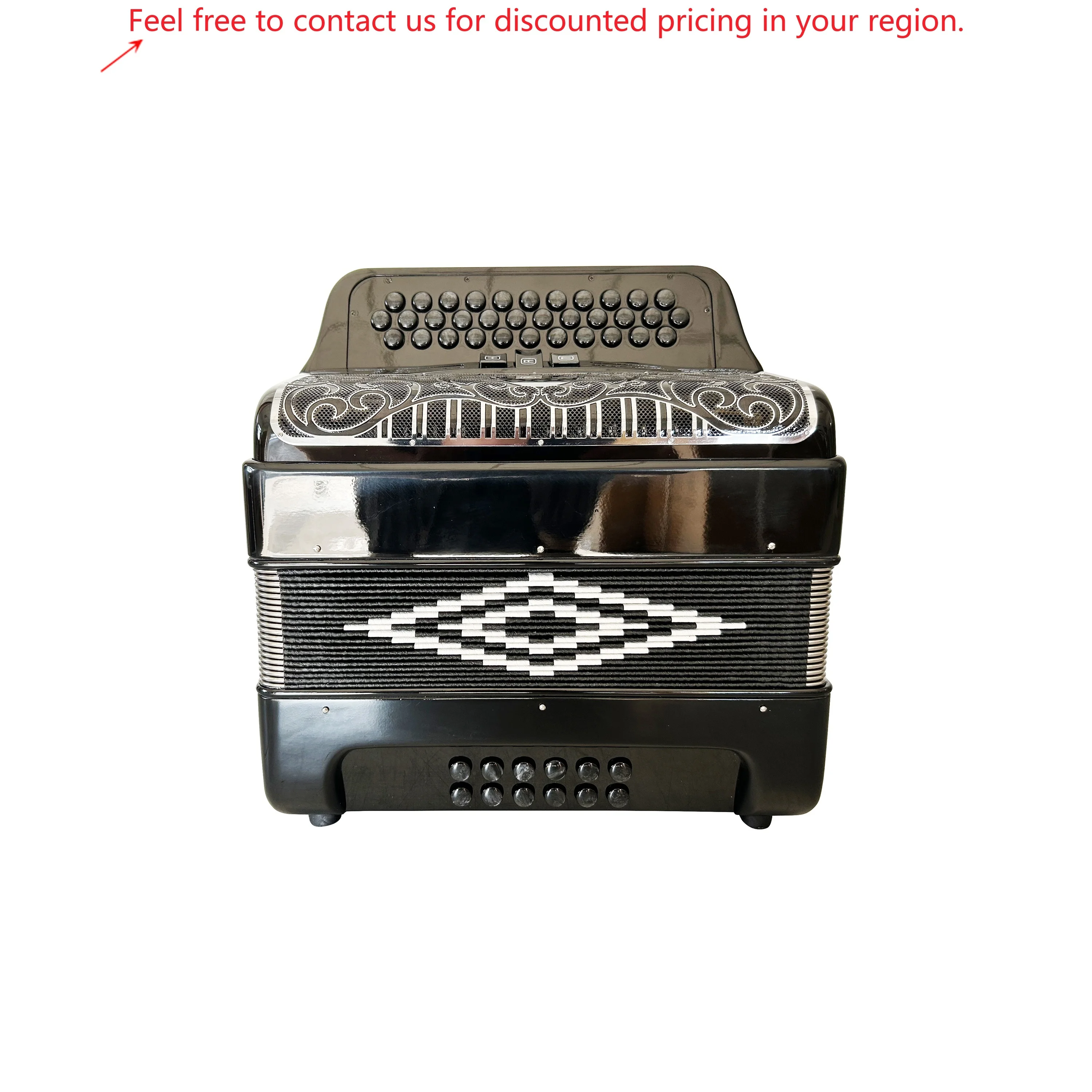 

Professional Acrodeon JB3412C 34-Button 12-Bass 3-Registers Accordion Diatonic With Bright Black Body Black Silver Grill Buttons