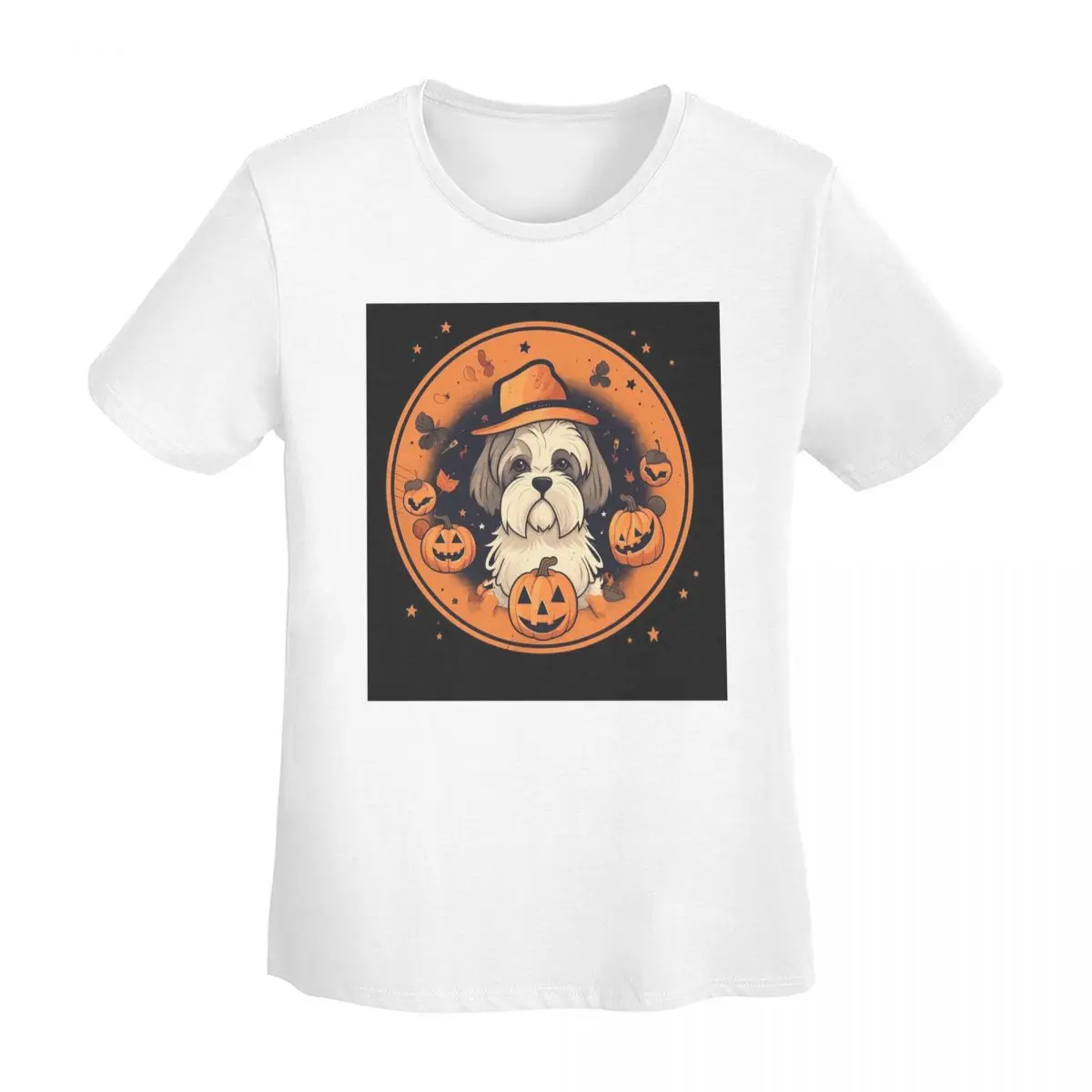 

Футболка с изображением собаки ши-тцу на Хэллоуин, женская футболка с короткими рукавами и круглым вырезом, хлопковая летняя одежда, уличная одежда