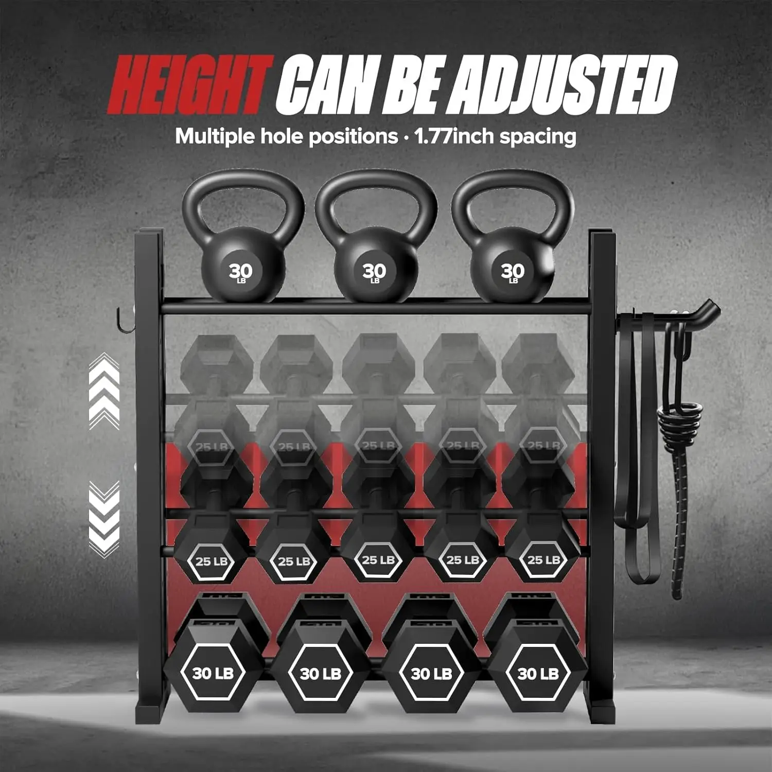 Home Gym Use, Steel Material, Silver Color, Adjustable Height, 1000LB Capacity 3-Tier Dumbbell Rack for Compact Storage