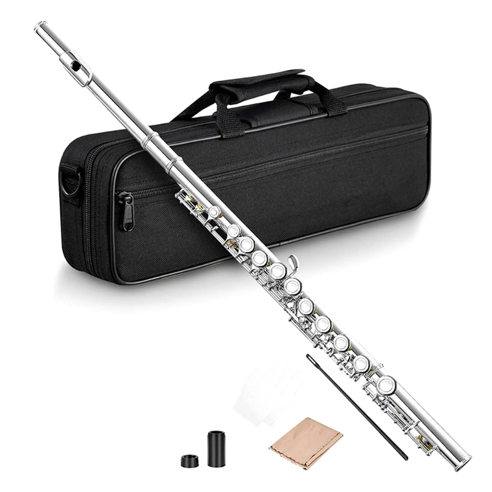 【BIG SALE】2X 16 Closed Open Holes C Key Professional Transverse Flute Concert With Box Cleaning Cloth Stick Gloves