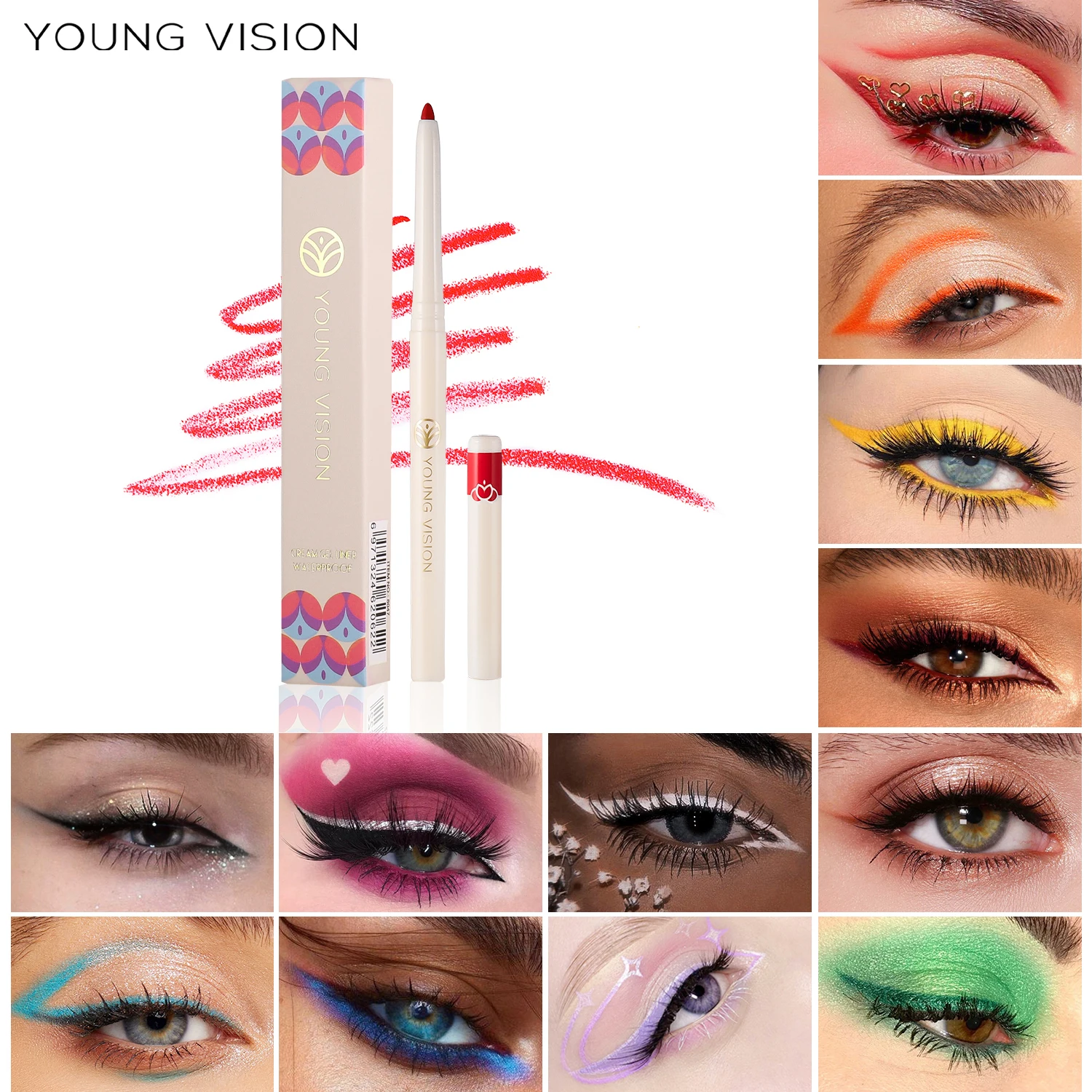 ปากกาอายไลเนอร์แบบผิวด้านสีมุก12สีปากกาหมึกเจลวัยรุ่นสามารถหมุนได้