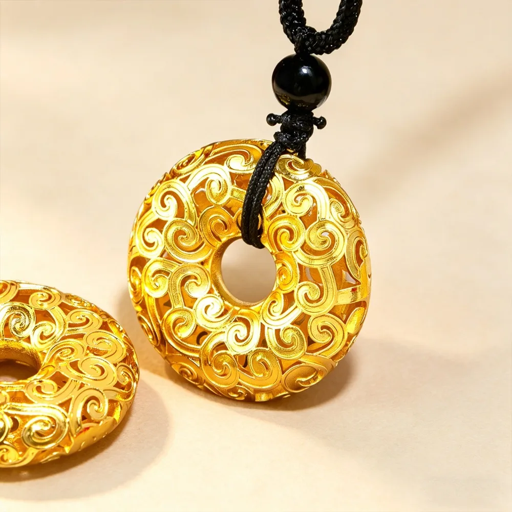 Hollow-out silk necklaces and necklaces are retro style light luxury rope pendant 9999gold