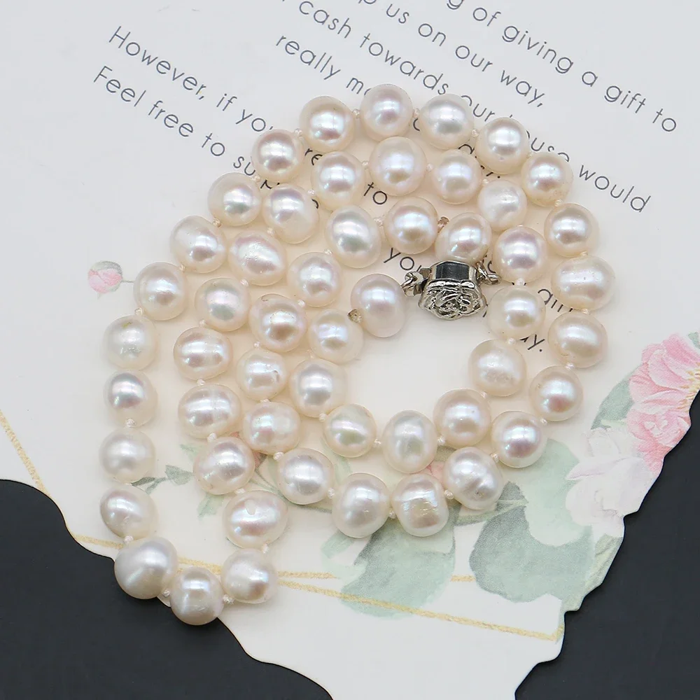 White Natural Freshwater Pearl Necklace 7-8mm Irregular Round Baroque Pearls Women's Necklace For Weddings And Holiday Gifts