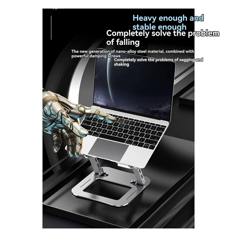 Alloy Steel Laptop Stand Foldable Lift Laptop Cooling Base Ergonomics Light and Handy Design Computer Accessories Grey-ELEC