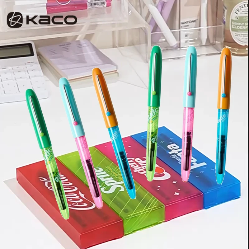 Juego de plumas estilográficas KACO x Coca-Cola/Sprite/Fanta/CherryCola, cuerpo elegante, flujo de tinta suave, práctica de escritura, pluma para firmas, papelería de calidad
