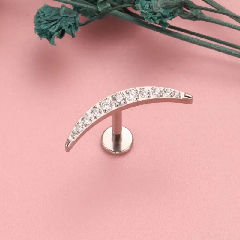 ASTM F136 Titanium Labret Helix Piercing 16/18G Internal Thread Curved Lugs Flat Tragus Conch Piercing G23 Titanium Body Jewelry