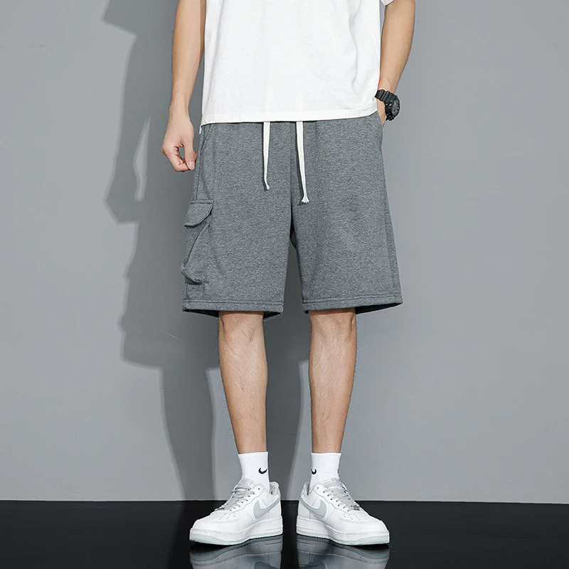 Stylish Safari Style Loose Knee Pants Men's Clothing Straight Summer Drawstring Basic Solid Color Pockets Spliced Casual Shorts