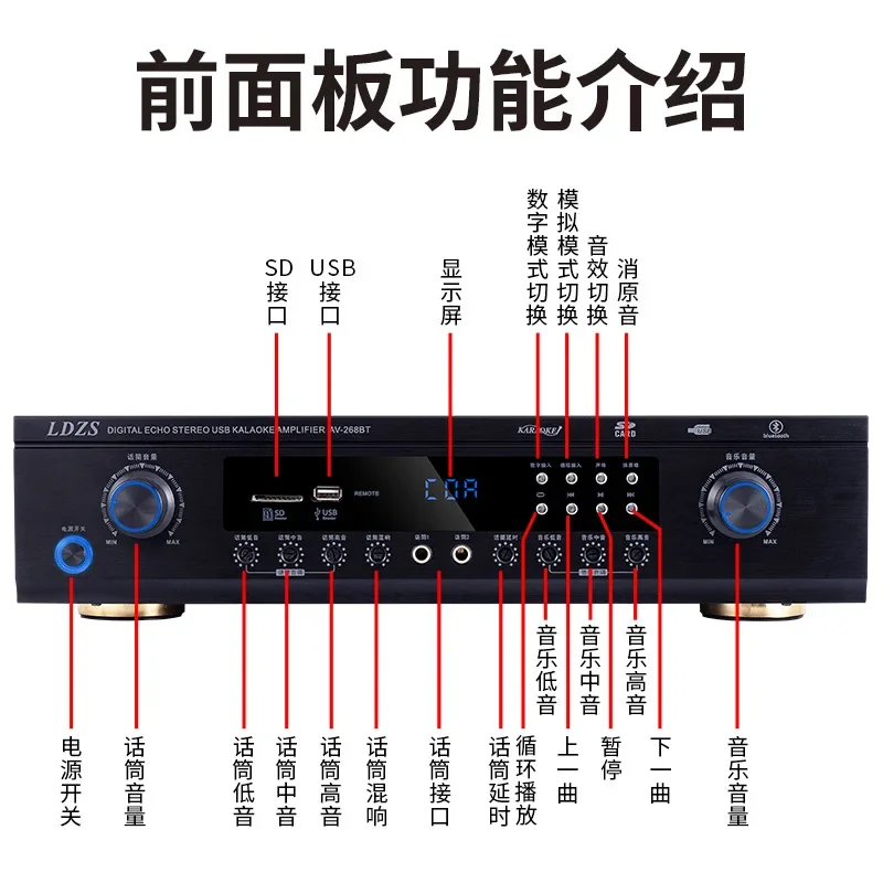 5.1 channel 800W high-power Bluetooth amplifier  heavy-duty bass soundtrack cancellation fever level HIFI car amplifier