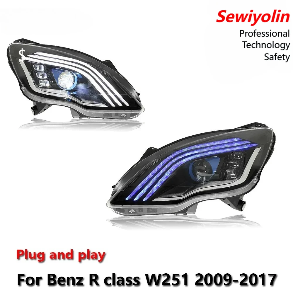 

Светодиодные фары в сборе для Mercedes-Benz R-класса W251 2009-2017: противотуманные фары, ДХО, стоп-сигналы, указатели поворота, подключение Plug and Play