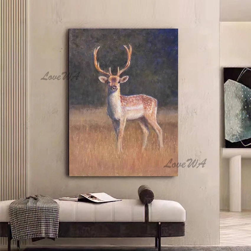 High Quality Deer Animal Oil Painting, Hand Painted Acrylic Artwork, Wall Pictures Decoration, Modern Art Canvas, Frameless