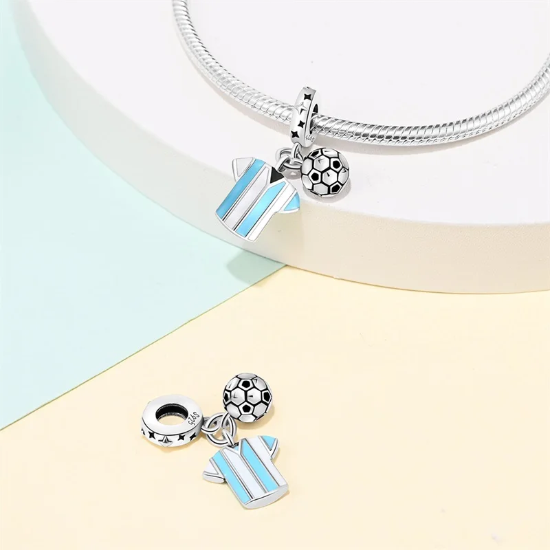 New 925 Sterling Silver Football Series Charms Pendant Fit 3mm Original Bracelet DIY Women Exquisite Anniversary Jewelry Gifts
